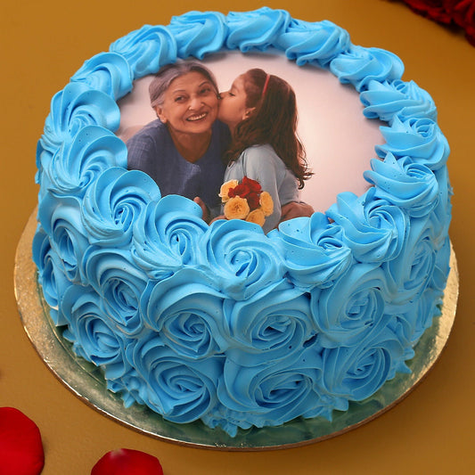 Blue Roses Photo Chocolate Cake