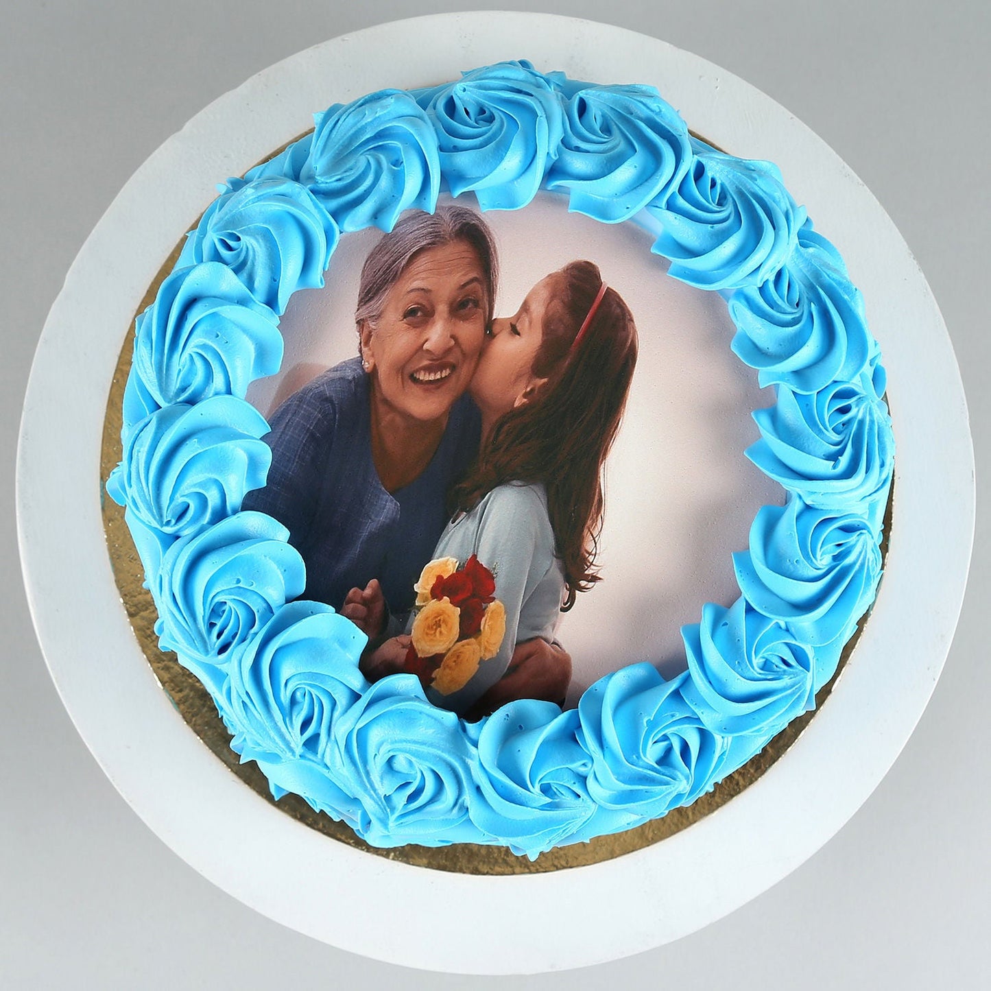 Blue Roses Photo Chocolate Cake