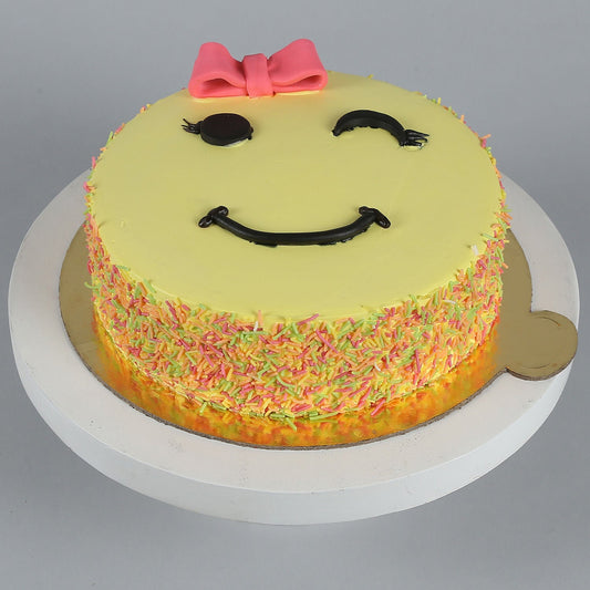 Cute Winking Emoji Butter Scotch Cake