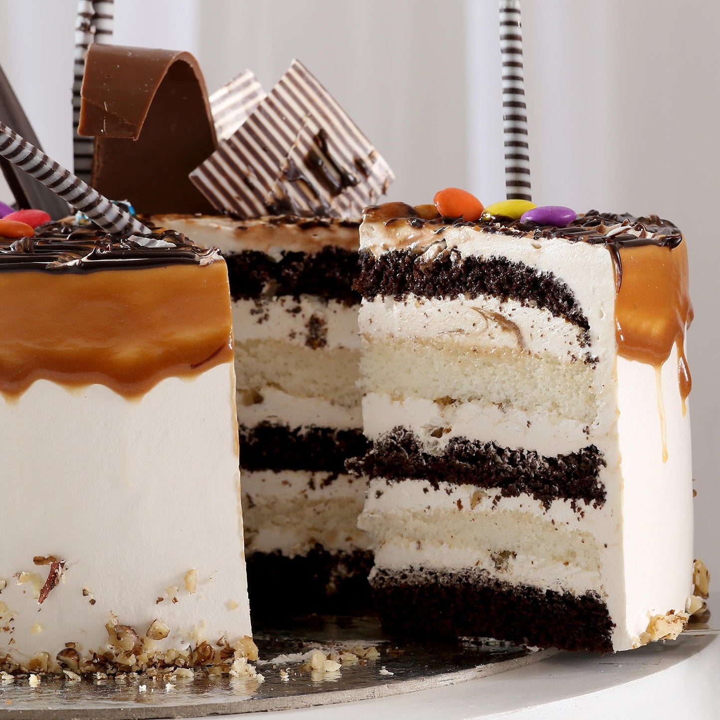 Gems Sprinkled Caramel Cake