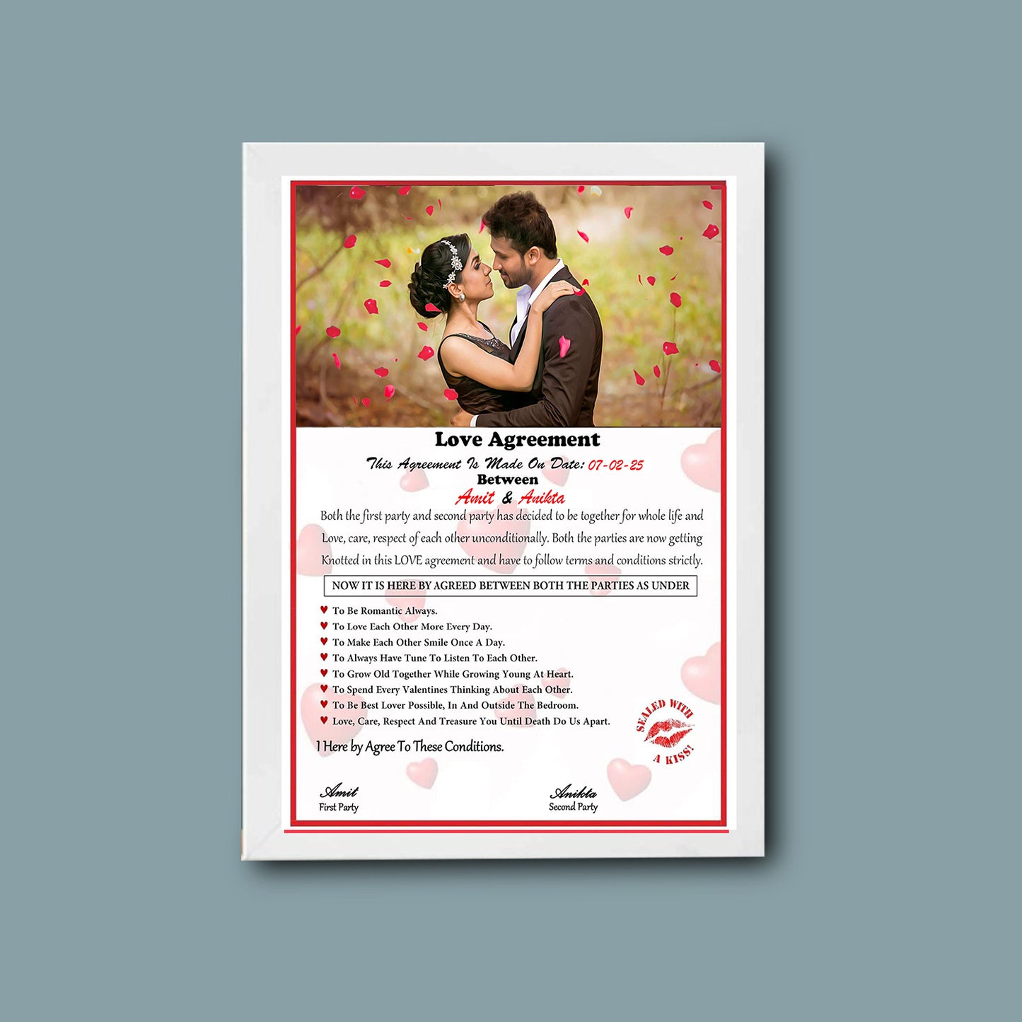 Personalised Love Aggrements Frame