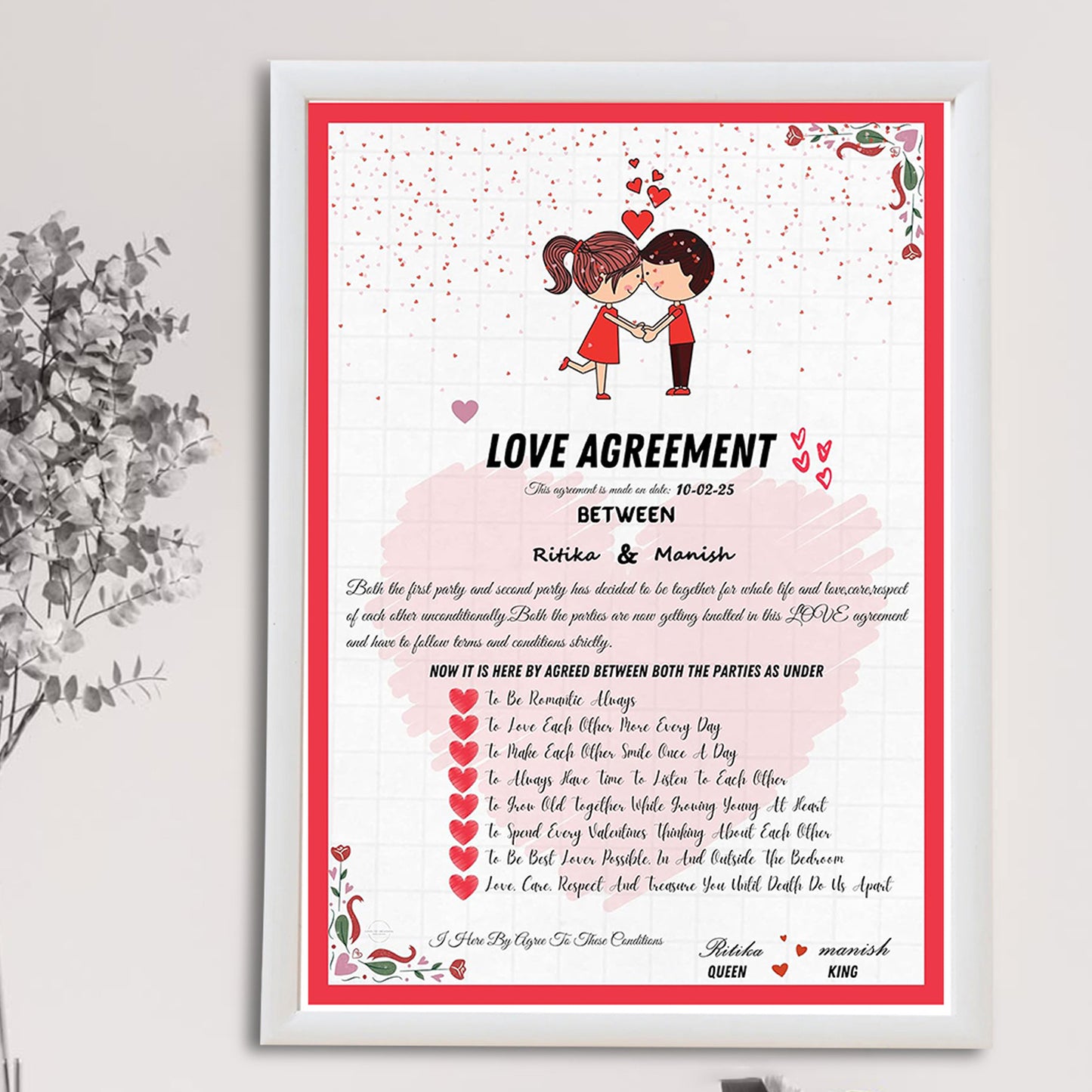 Personalised Love Aggrement Frame