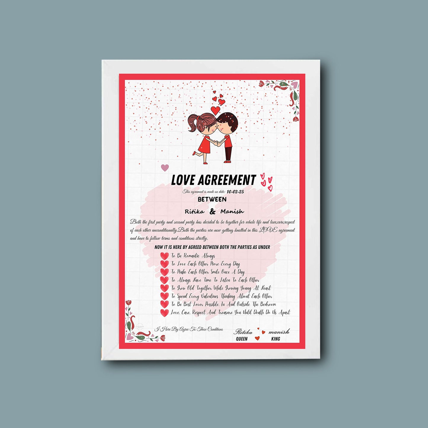 Personalised Love Aggrement Frame