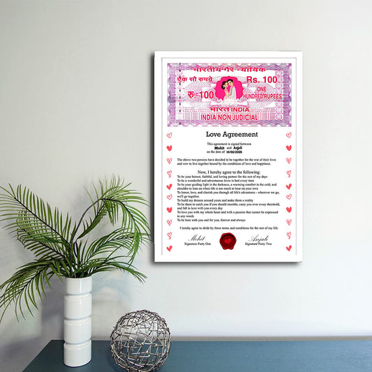 Personalised Stamp Paper Love Aggrement Frame