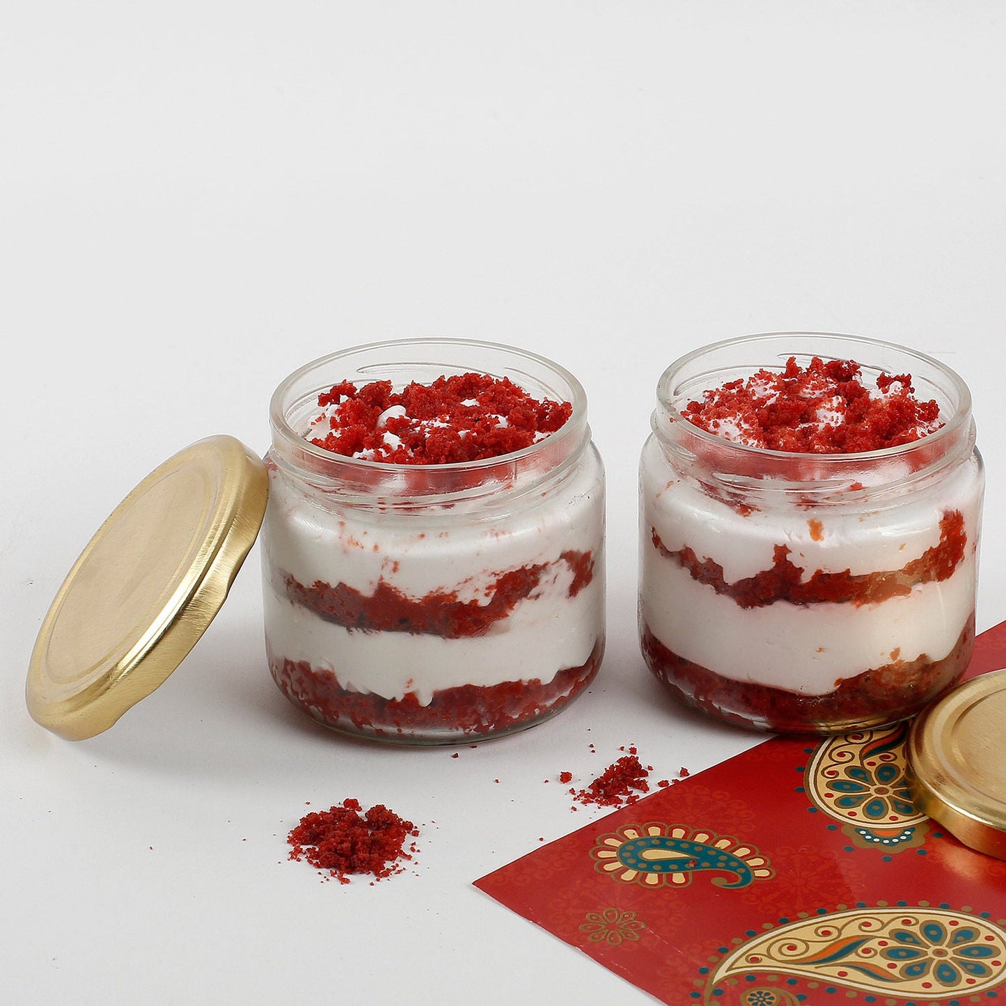 Set of 2 Flaming Red Velvet Jar Cake