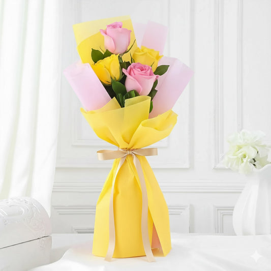 Yellow & Pink Roses Bouquet