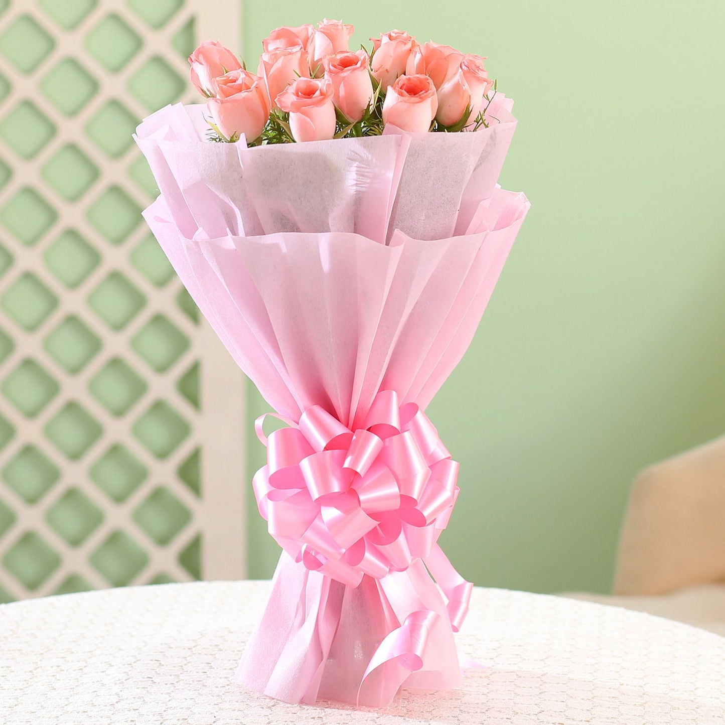 Delicate Love Pink Roses Bunch
