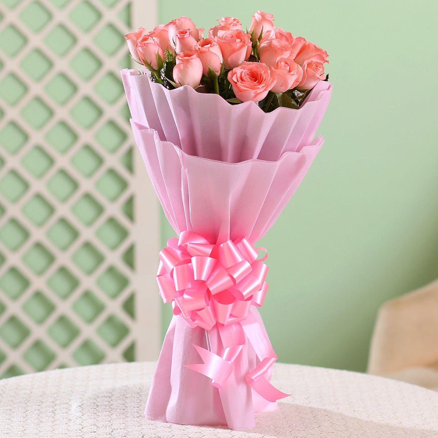 Delicate Love Pink Roses Bunch