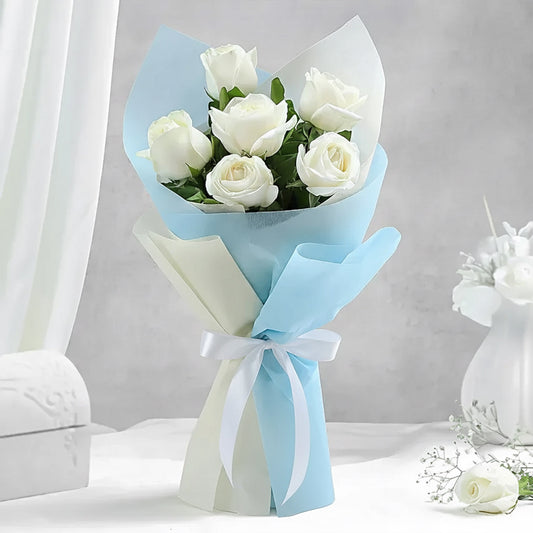 Heavenly 6 White Roses Bunch