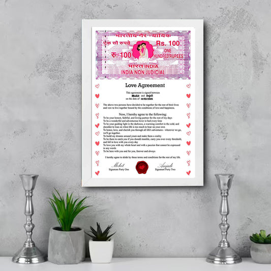 Personalised Stamp Paper Love Aggrement Frame