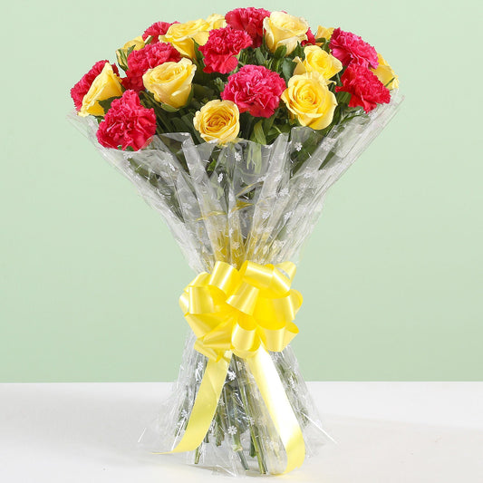 Pink Carnations Yellow Roses Bouquet