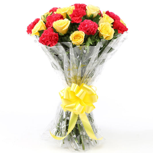 Pink Carnations Yellow Roses Bouquet
