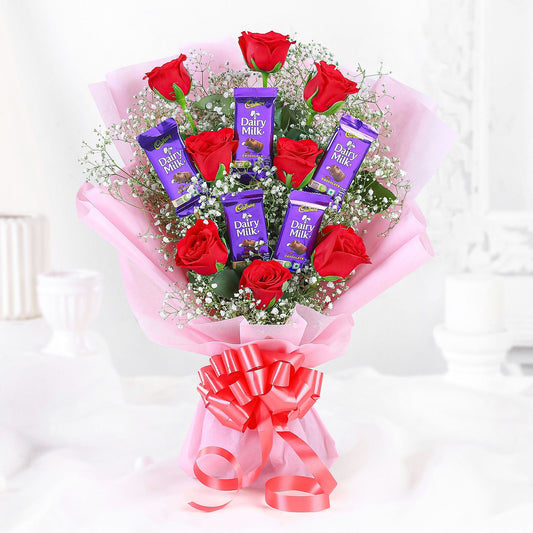 Red Roses Bouquet Dairy Milk Chocolates