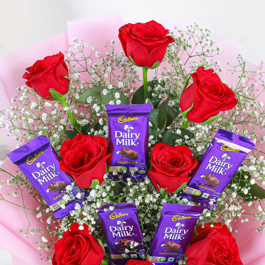 Red Roses Bouquet Dairy Milk Chocolates