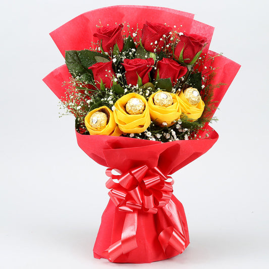 Romantic Red Roses Bouquet with Ferrero Rocher Chocolates