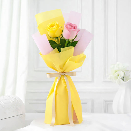 Elegant Bouquet Of Yellow & Pink Roses