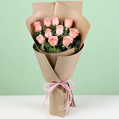 10 Pink Roses W Butterscotch Cake