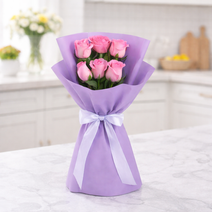 Elegant Aqua Pink Rose Bouquet