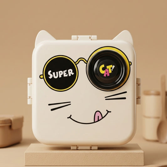 Peach Cute Cat 2 Layer Kids Lunch Box