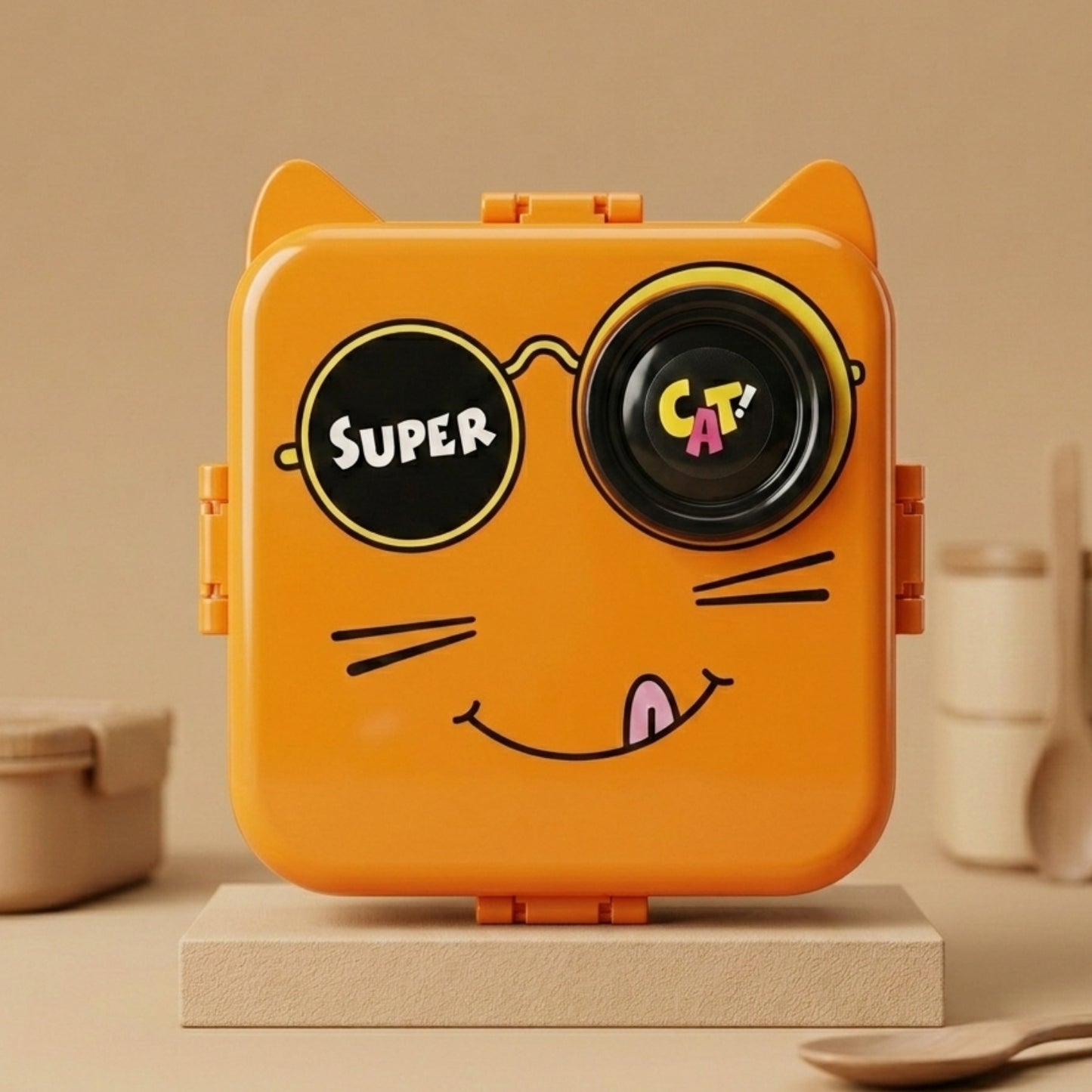 Orange Cute Cat 2 Layer Kids Lunch Box