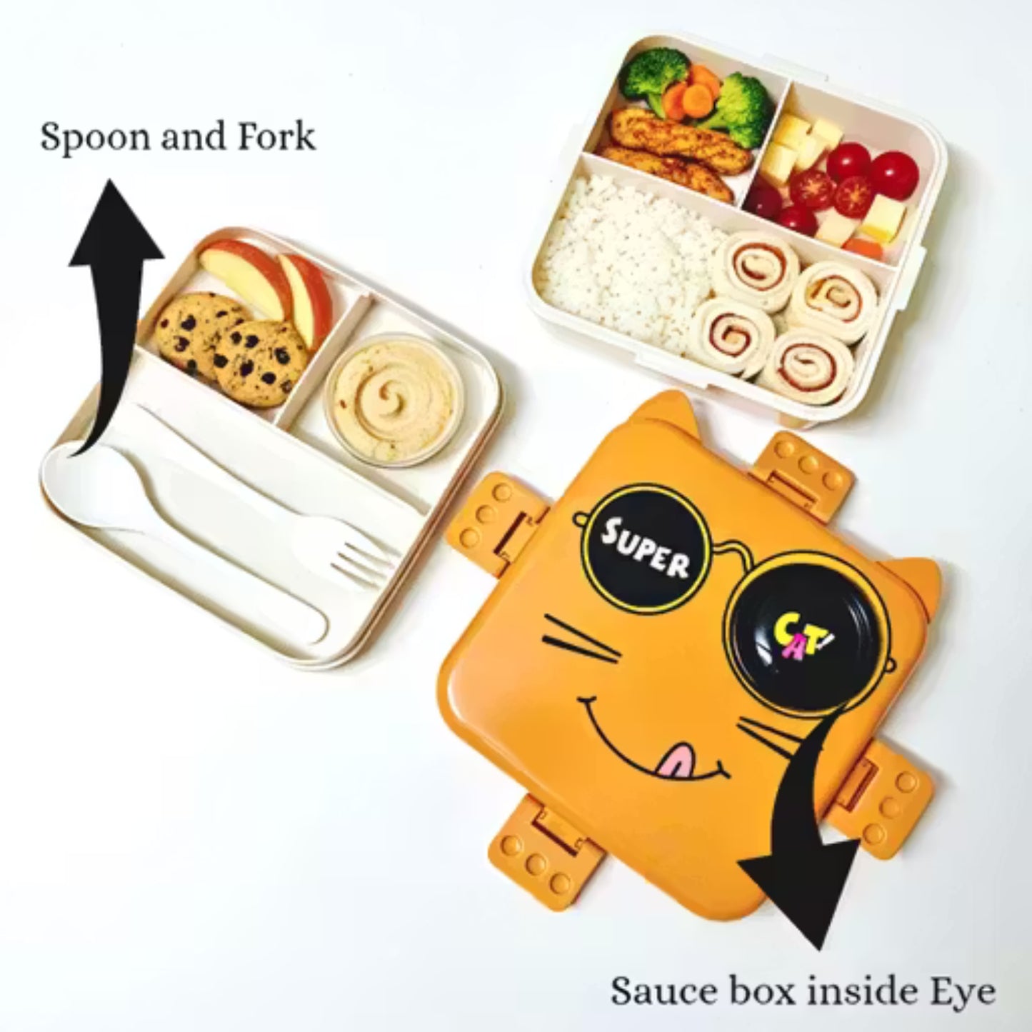 Orange Cute Cat 2 Layer Kids Lunch Box