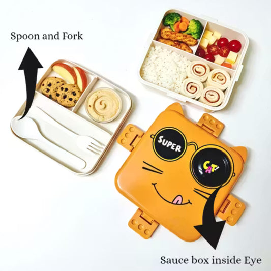 Orange Cute Cat 2 Layer Kids Lunch Box