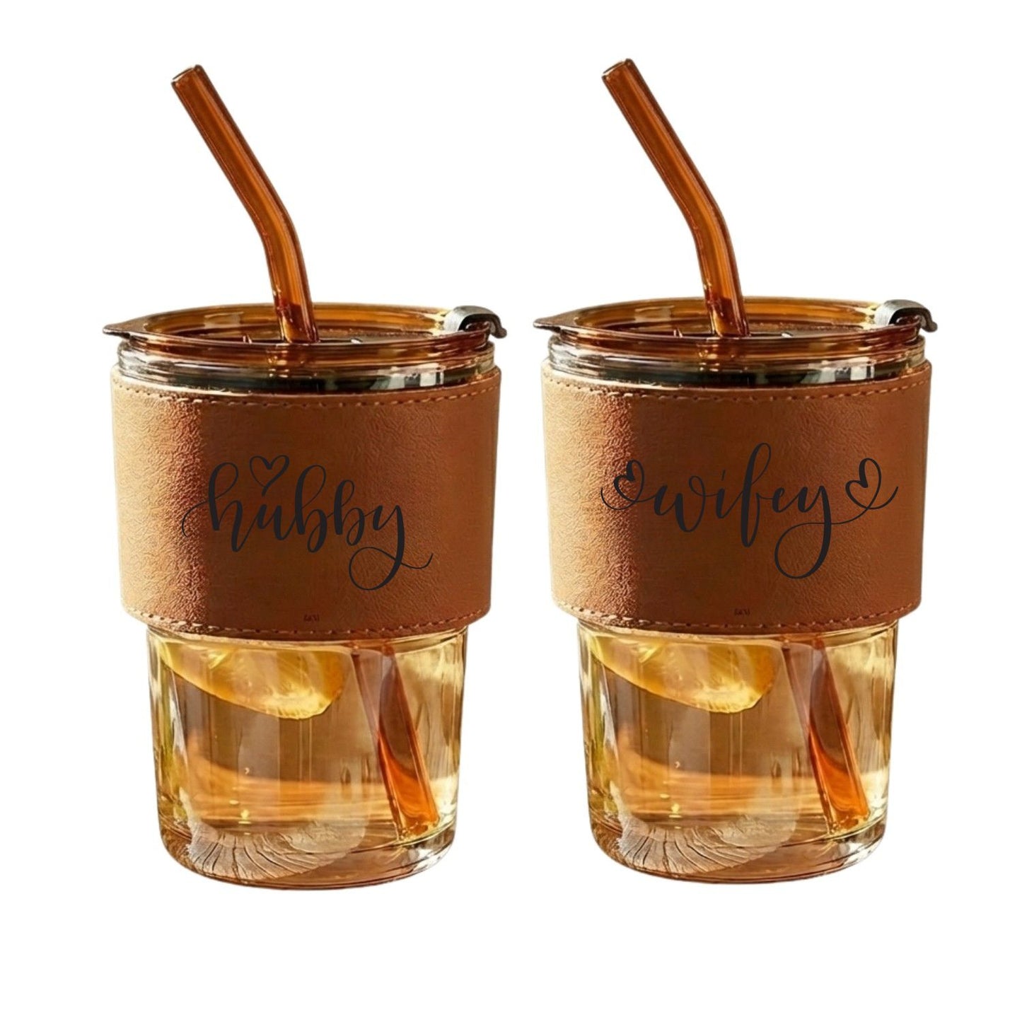 Hubby Wifey Pack Of 2 Glass Reusable Sipper Mug