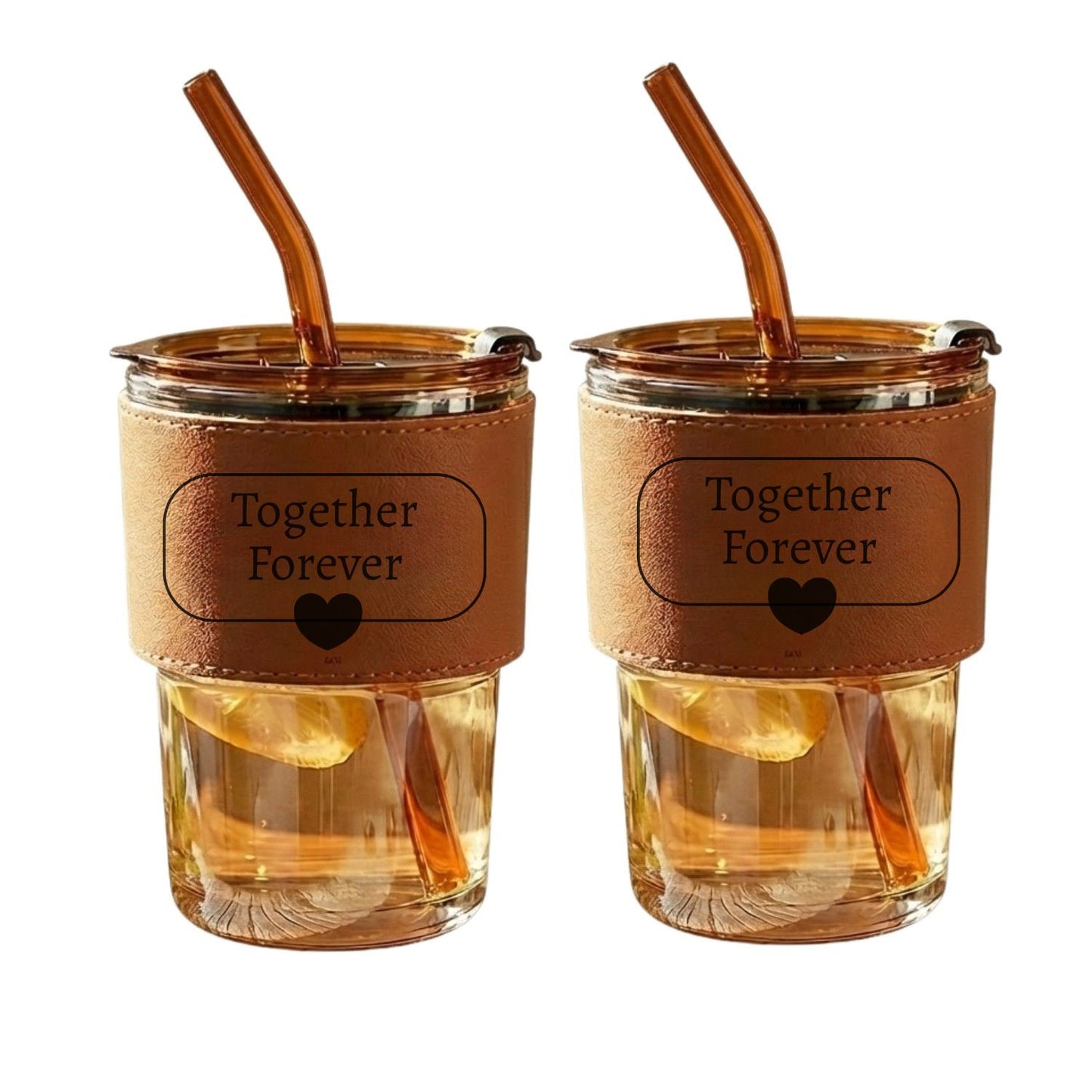 Together Forever Printed Pack Of 2 Glass Reusable Sipper Mug