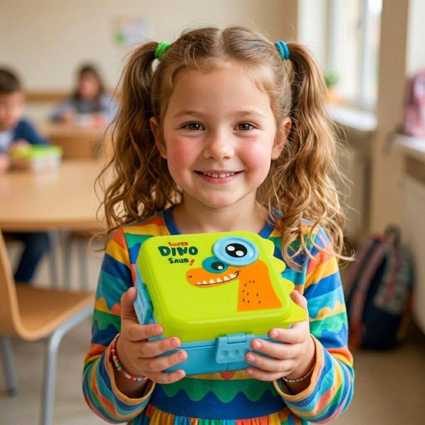 Yellow Super Dino 2 Layer Kids Lunch Box