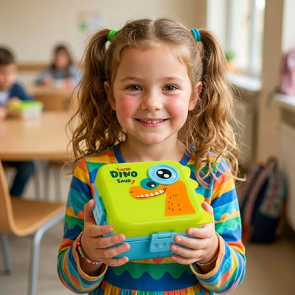 Yellow Super Dino 2 Layer Kids Lunch Box