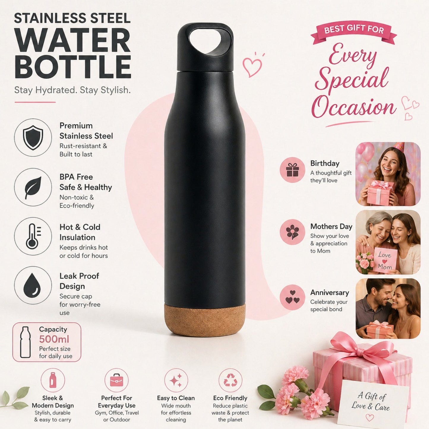 MAMA Vibes Printed Stainless Steel Water Bottle For Mother