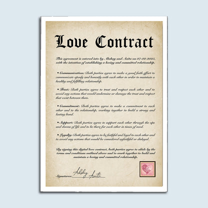 Personalised Love Contract Frame