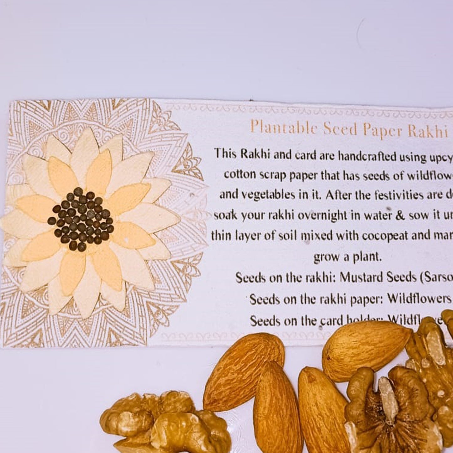 Cream Lotus Seed Paper Rakhi