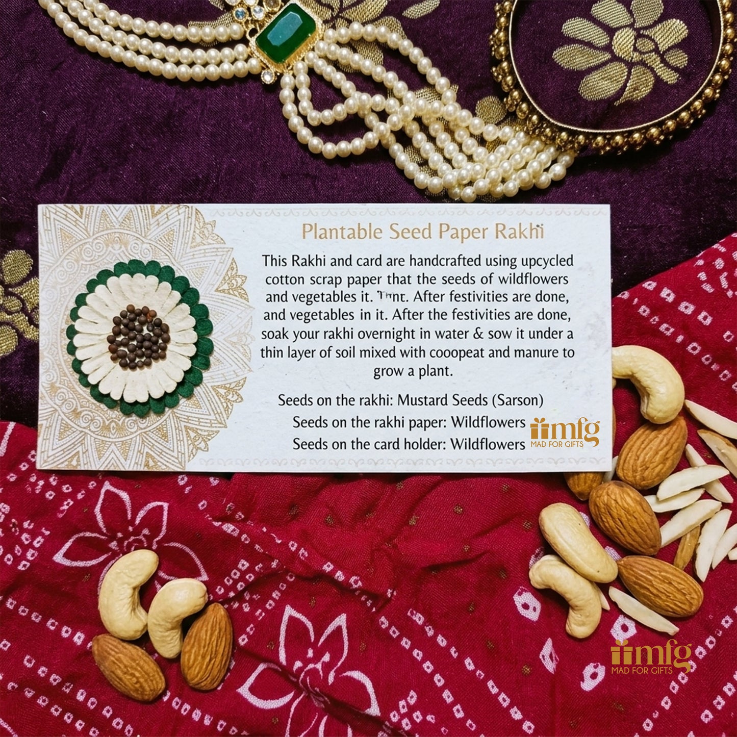 Cream & Green Daisy Seed Paper plantable Rakhi