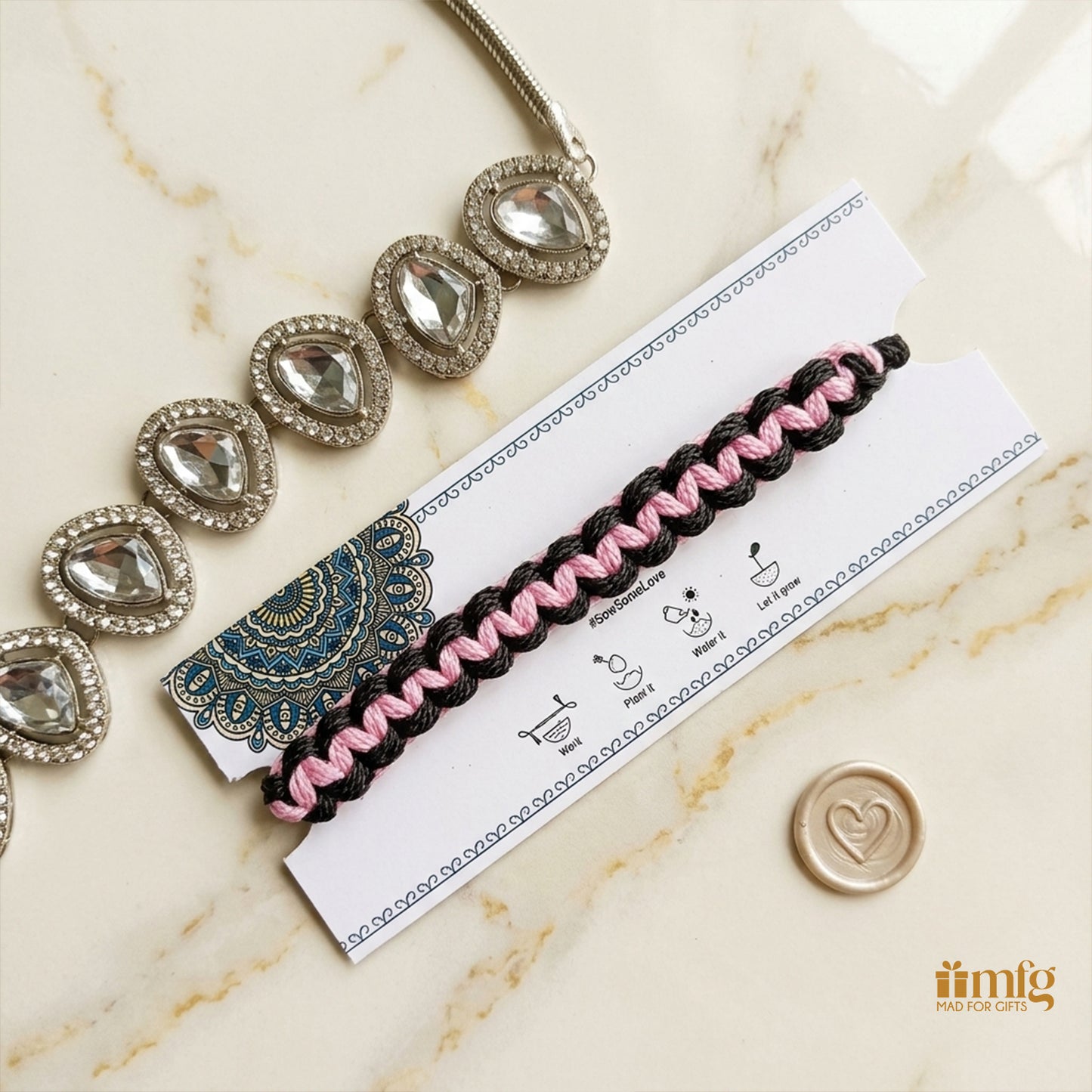 Classic Pink Black Cotton Seed Rakhi