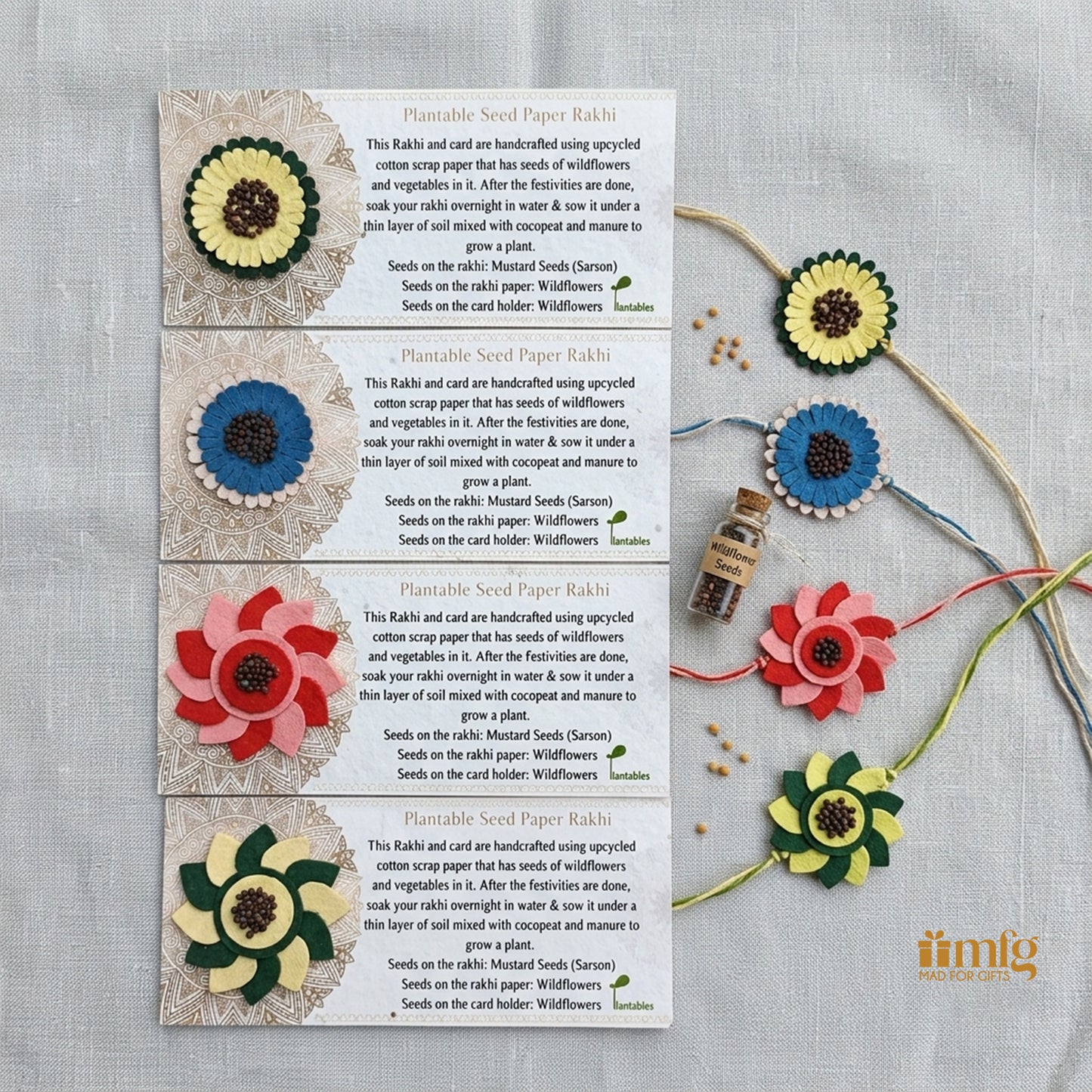 Lotus Garden & Lime Blossom Plantable Rakhi Set Of 4