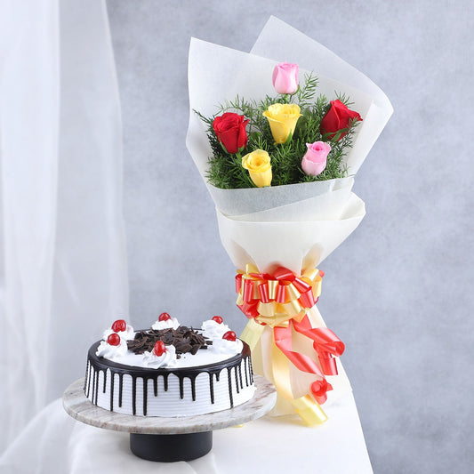 Spring Time Bouquet N Black Forest Cake Combo