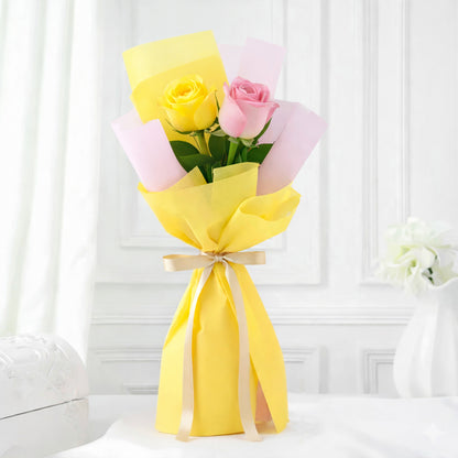 Elegant Bouquet Of Yellow & Pink Roses